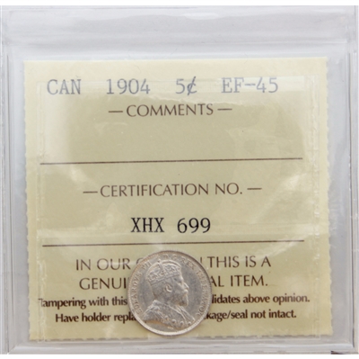 1904 Canada 5-cents ICCS Certified EF-45