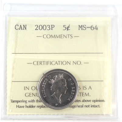 2003P Old Effigy Canada 5-cents ICCS Certified MS-64