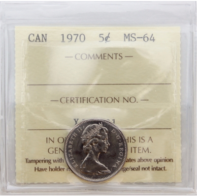 1970 Canada 5-cents ICCS Certified MS-64