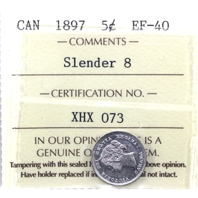 1897 Slender 8 Canada 5-cents ICCS Certified EF-40