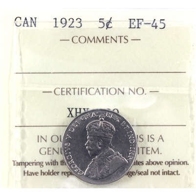 1923 Canada 5-cents ICCS Certified EF-45