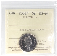 2001P Canada 5-cents ICCS Certified MS-64