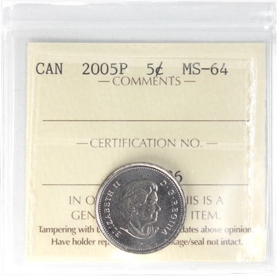 2005P Canada 5-cents ICCS Certified MS-64
