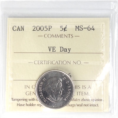 2005P VE Day Canada 5-cents ICCS Certified MS-64