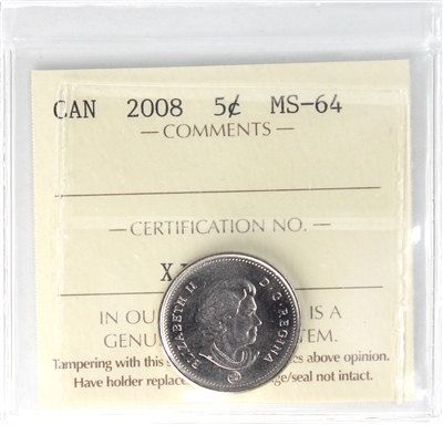 2008 Canada 5-cents ICCS Certified MS-64