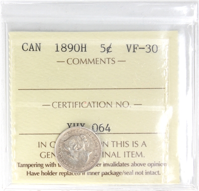 1890H Canada 5-cents ICCS Certified VF-30
