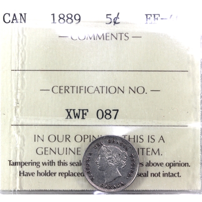1889 Canada 5-cents ICCS Certified EF-40 (XWF 087)