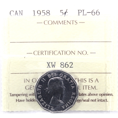 1958 Canada 5-cents ICCS Certified PL-66