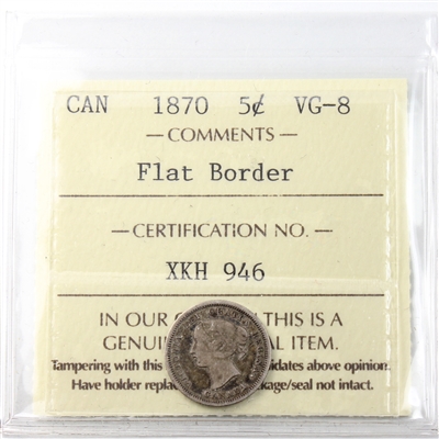 1870 Flat Border Canada 5-cents ICCS Certified VG-8