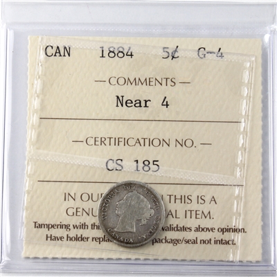 1884 Near 4 Canada 5-cents ICCS Certified G-4 (CS 185)