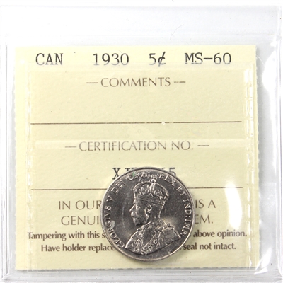 1930 Canada 5-cents ICCS Certified MS-60