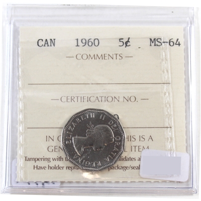 1960 Canada 5-cents ICCS Certified MS-64