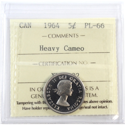 1964 Canada 5-cents ICCS Certified PL-66 Heavy Cameo