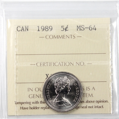1989 Canada 5-cents ICCS Certified MS-64