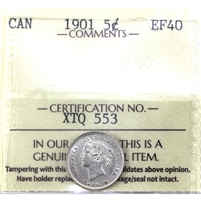 1901 Canada 5-cents ICCS Certified EF-40