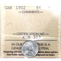 1902 Canada 5-cents ICCS Certified MS-64 (XDM 303)