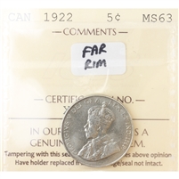 1922 Far Rim Canada 5-cents ICCS Certified MS-63 (XXG 314)