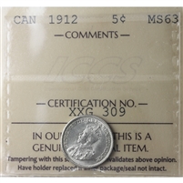 1912 Canada 5-cents ICCS Certified MS-63 (XXG 309)