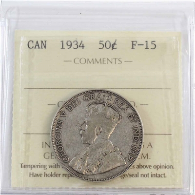 1934 Canada 50-cents ICCS Certified F-15