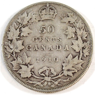 1910 Edwardian Leaves Canada 50-cents Very Good (VG-8)