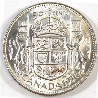 1938 Canada 50-cents Almost Uncirculated (AU-50) $
