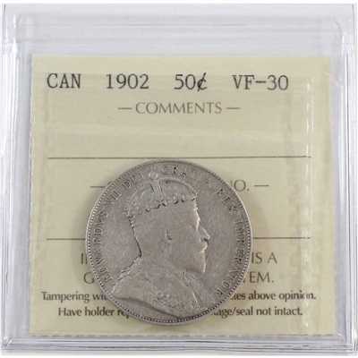 1902 Canada 50-cents ICCS Certified VF-30