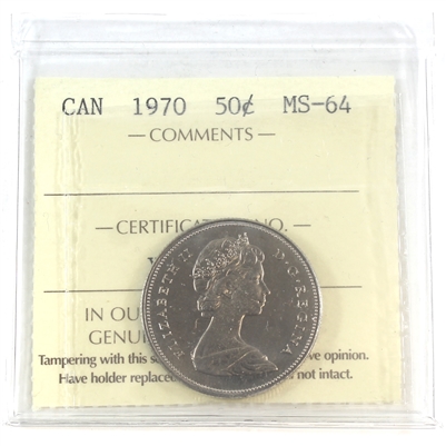 1970 Canada 50-cents ICCS Certified MS-64