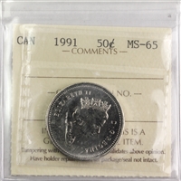 1991 Canada 50-cents ICCS Certified MS-65