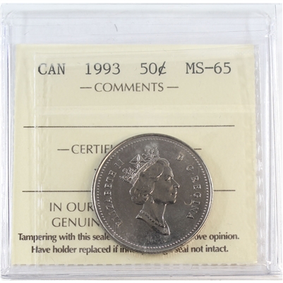 1993 Canada 50-cents ICCS Certified MS-65