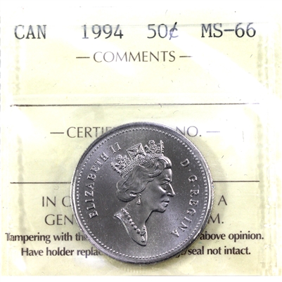 1994 Canada 50-cents ICCS Certified MS-66