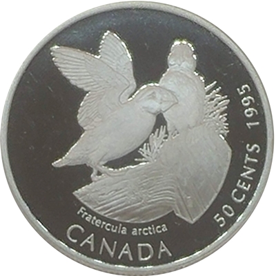 1995 Canada Atlantic Puffins (Fratercula arctica) 50-cents Silver Proof_