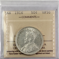1916 Canada 50-cents ICCS Certified VF-30