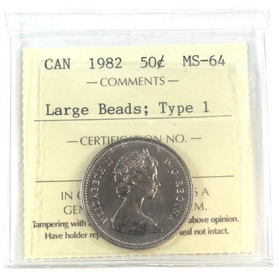 1982 Large Beads, Type 1 Canada 50-cents ICCS Certified MS-64