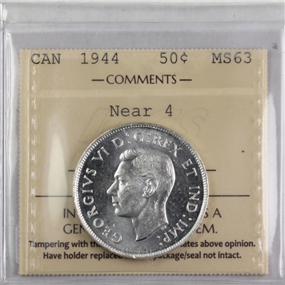 1944 Near 4 Canada 50-cents ICCS Certified MS-63