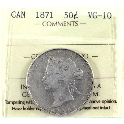 1871 Canada 50-cents ICCS Certified VG-10