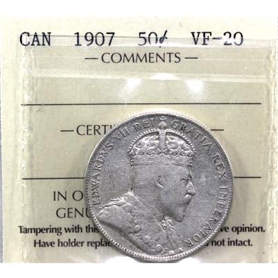 1907 Canada 50-cents ICCS Certified VF-20