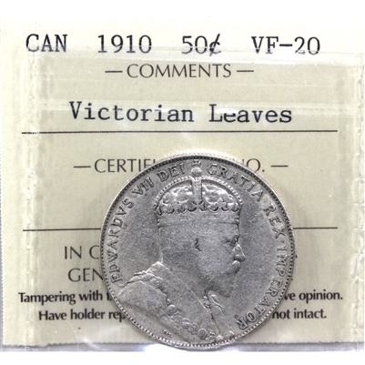 1910 Victorian Leaves Canada 50-cents ICCS Certified VF-20