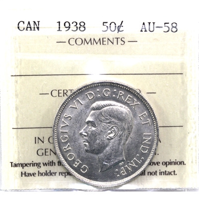 1938 Canada 50-cents ICCS Certified AU-58