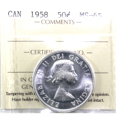 1958 Canada 50-cents ICCS Certified MS-65