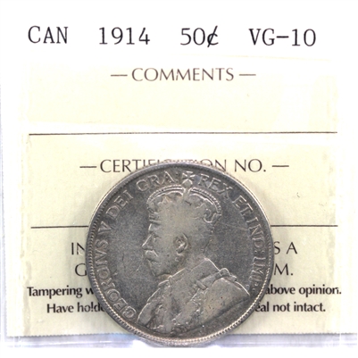 1914 Canada 50-cents ICCS Certified VG-10