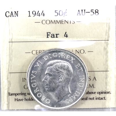 1944 Far 4 Canada 50-cents ICCS Certified AU-58