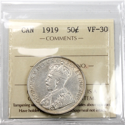 1919 Canada 50-cents ICCS Certified VF-30