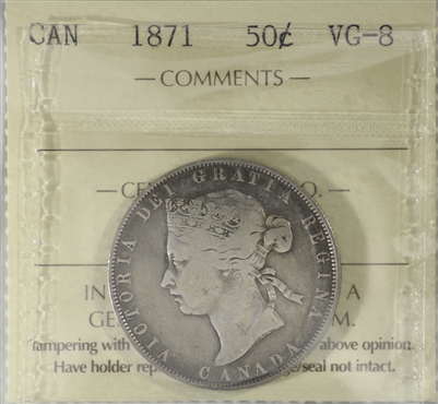 1871 Canada 50-cents ICCS Certified VG-8