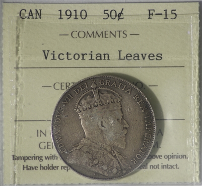 1910 Victorian Leaves Canada 50-cents ICCS Certified F-15