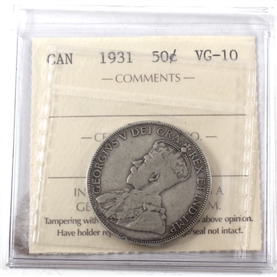 1931 Canada 50-cents ICCS Certified VG-10