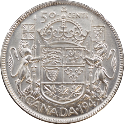1943 Near 3 Canada 50-cents Brilliant Uncirculated (MS-63) $