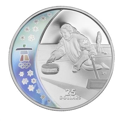 RDC 2007 Canada $25 Curling Olympic Sterling Silver Hologram (Scratched capsule)