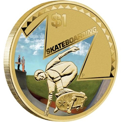 2013 Australia $1 'Experience It!' Coin in Card - Skateboarding