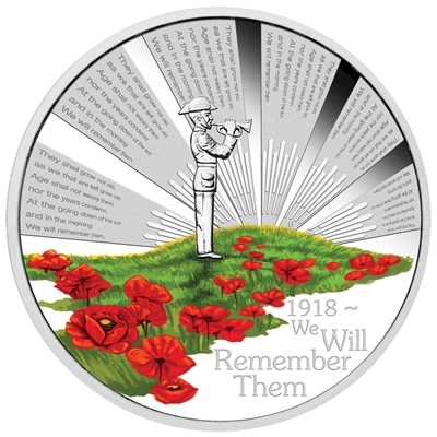 2018 Australia $1 ANZAC Spirit - We Will Remember Them 1oz. Silver Proof (No Tax)