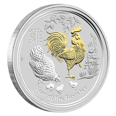 2017 Australia $1 Gilded Year of the Rooster Silver Proof (No Tax)